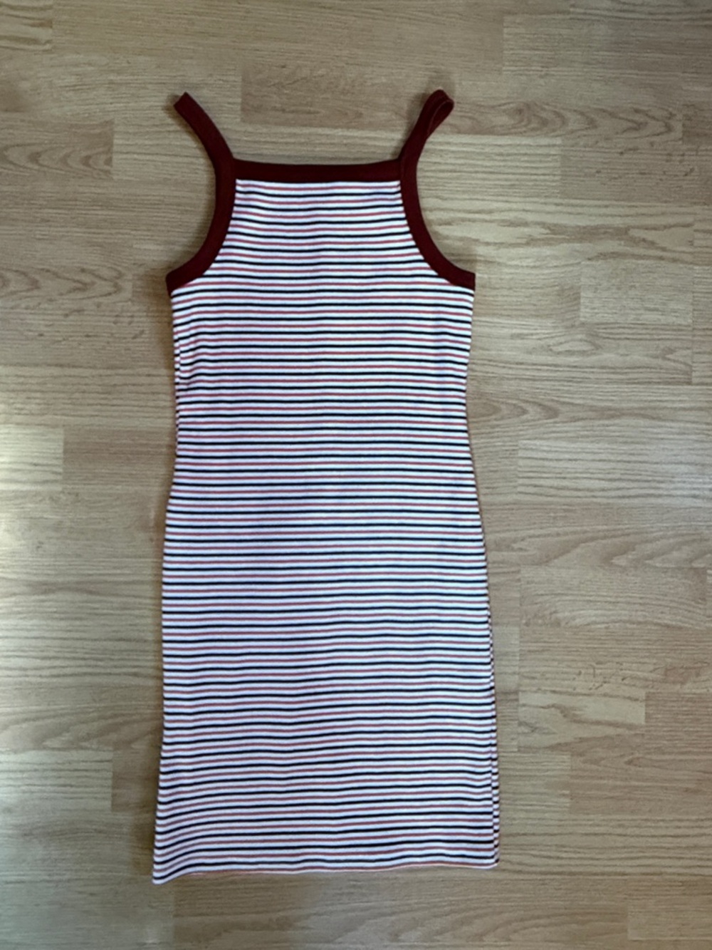 Forever 21 Striped Tank Midi Dress in White & Burgundy Trim